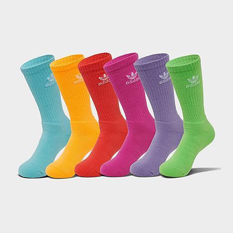 adidas Originals Mens Brights 6 Pack Medium Crew Socks - Light Aqua/Bright Red/Fuchsia Product Image