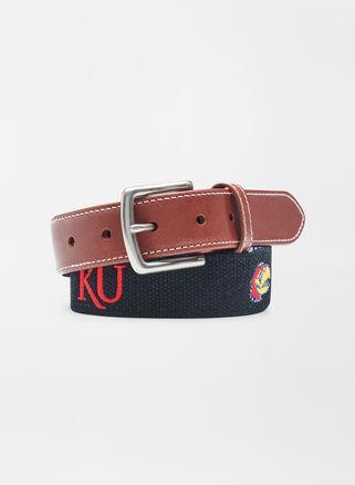 Peter Millar Mens University of Kansas Belt | Color: Black | Size: 42 | KU Product Image