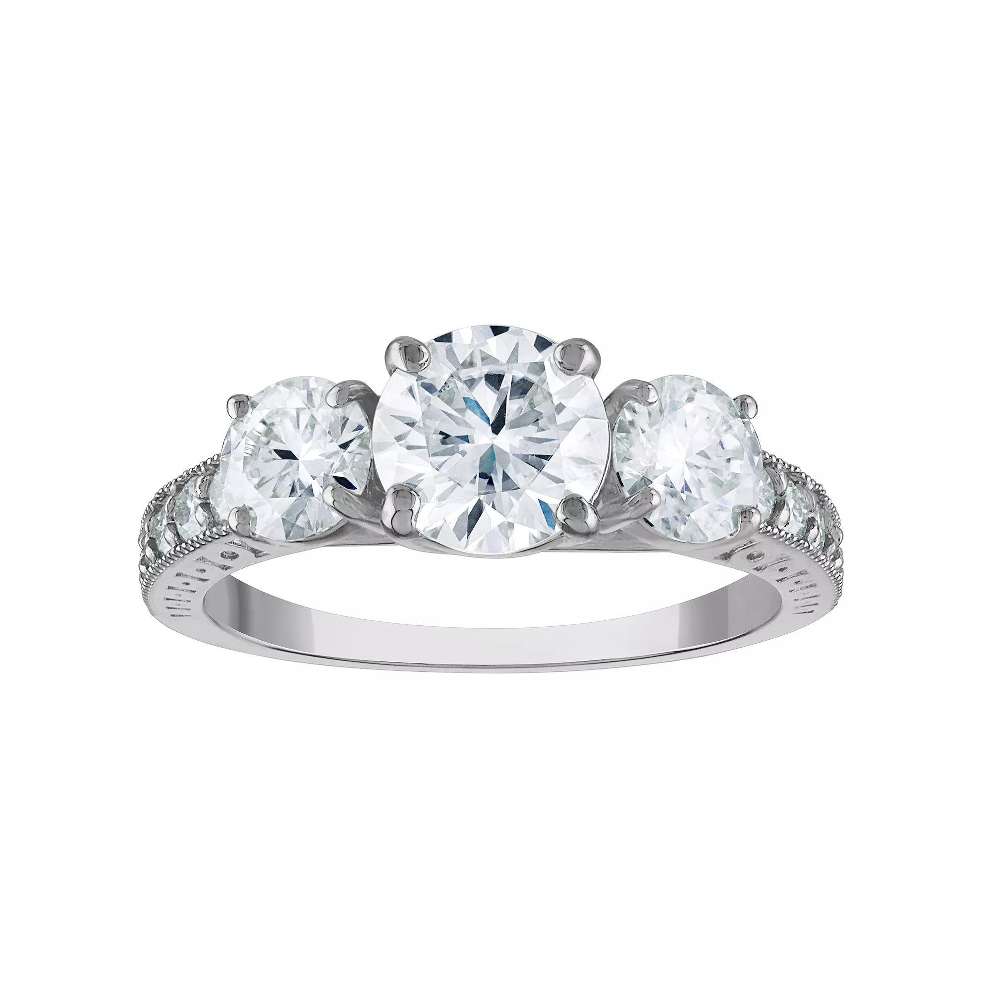 White Lotus 10k White Gold Lab-Created Moissanite 3-Stone Ring, Womens Product Image