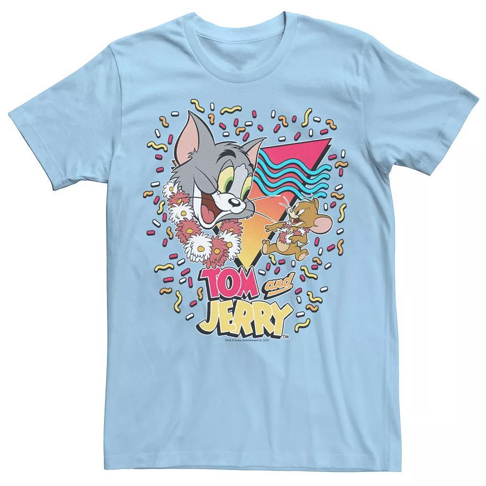 Men's Tom And Jerry Tropical 90's Confetti Portrait Tee, Size: XXL, Light Blue Product Image