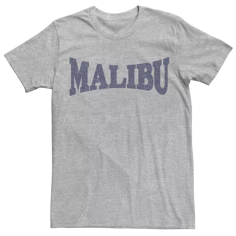 Men's Trendy Malibu Simple Bold Blue Collegiate Text Tee, Size: Medium, Athletic Grey Product Image
