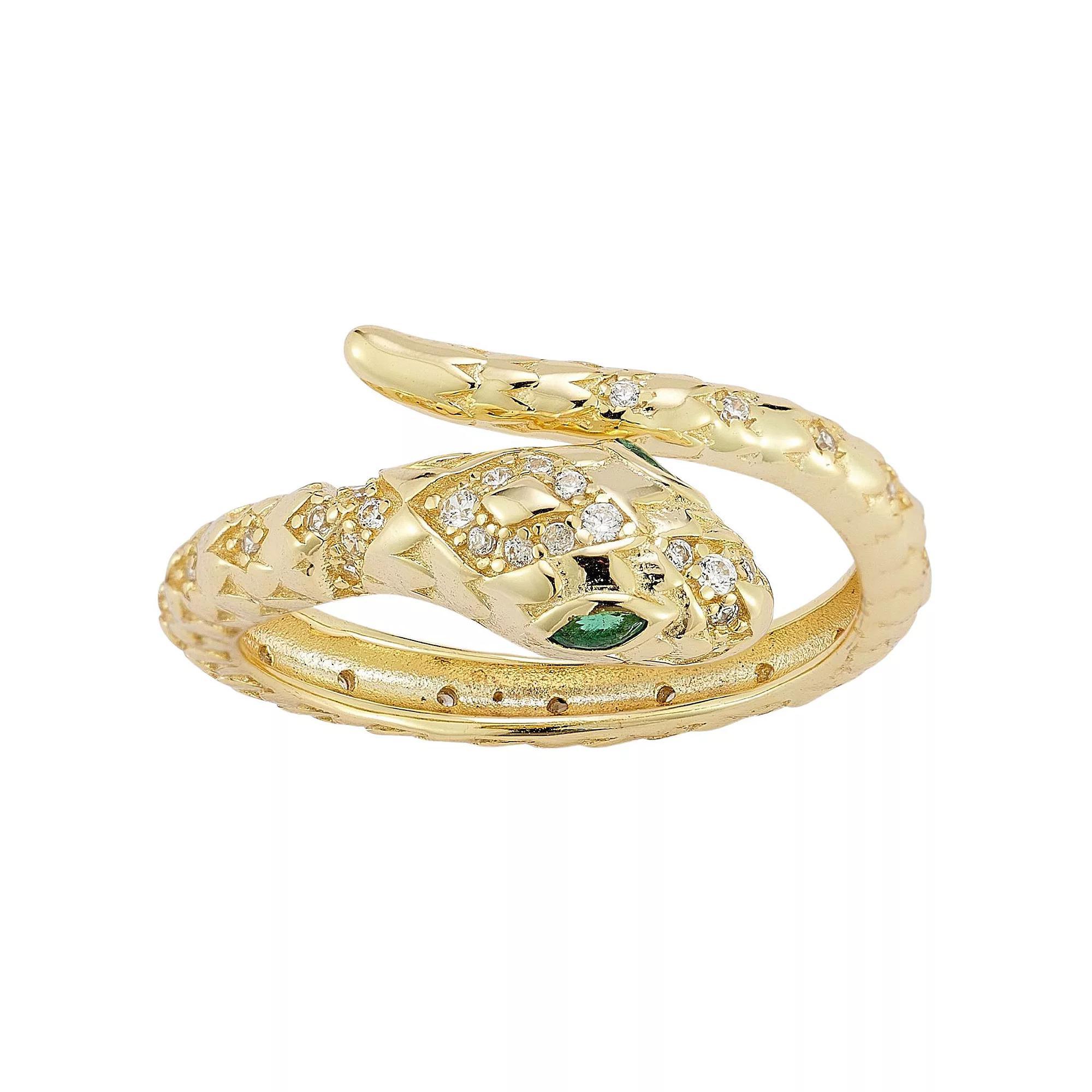 Sunkissed Sterling 14k Gold Over Silver Cubic Zirconia Snake Bypass Ring, Women's, Size: 7, Gold Tone Product Image