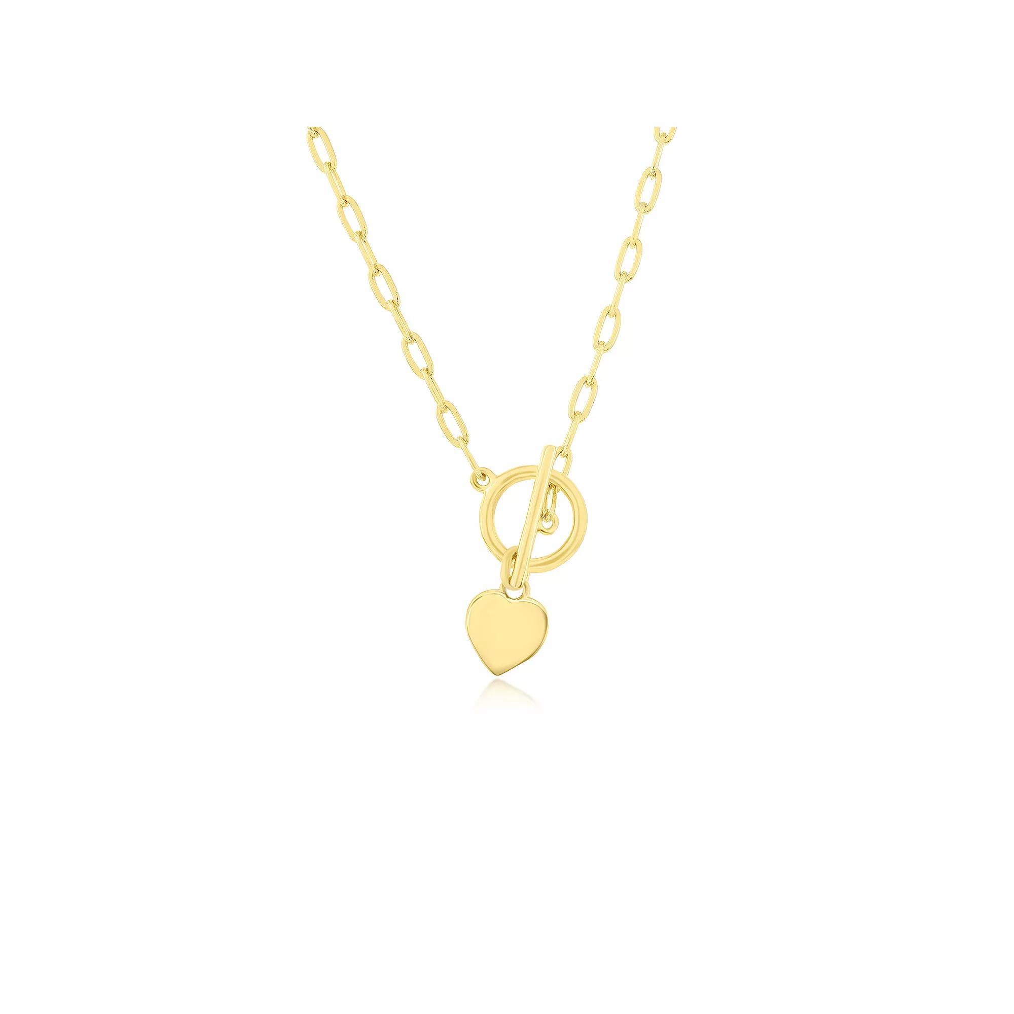 Argento Bella Heart Charm Paper Clip Chain Toggle Necklace, Women's, Size: 16-18" ADJ, Gold Tone Product Image