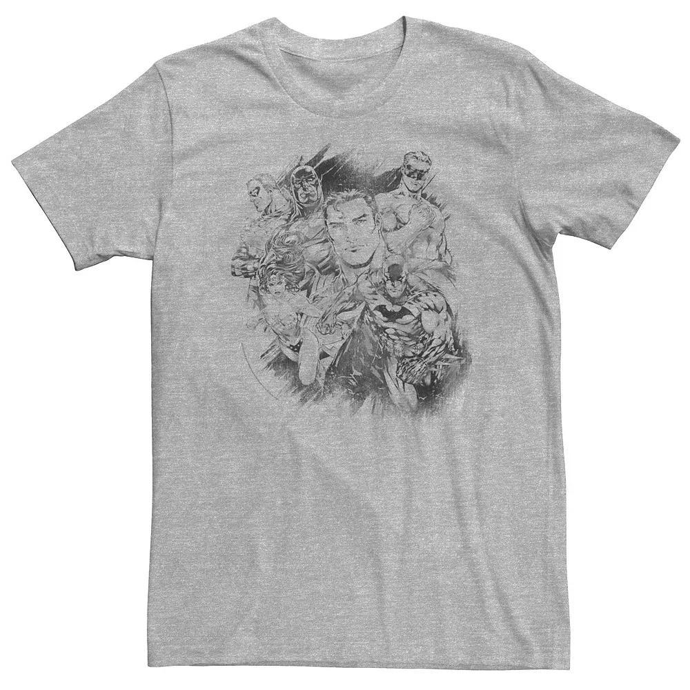 Big & Tall DC Comics Justice League Group Shot Black & White Sketch Tee, Men's, Size: 4XL Tall, Athletic Grey Product Image