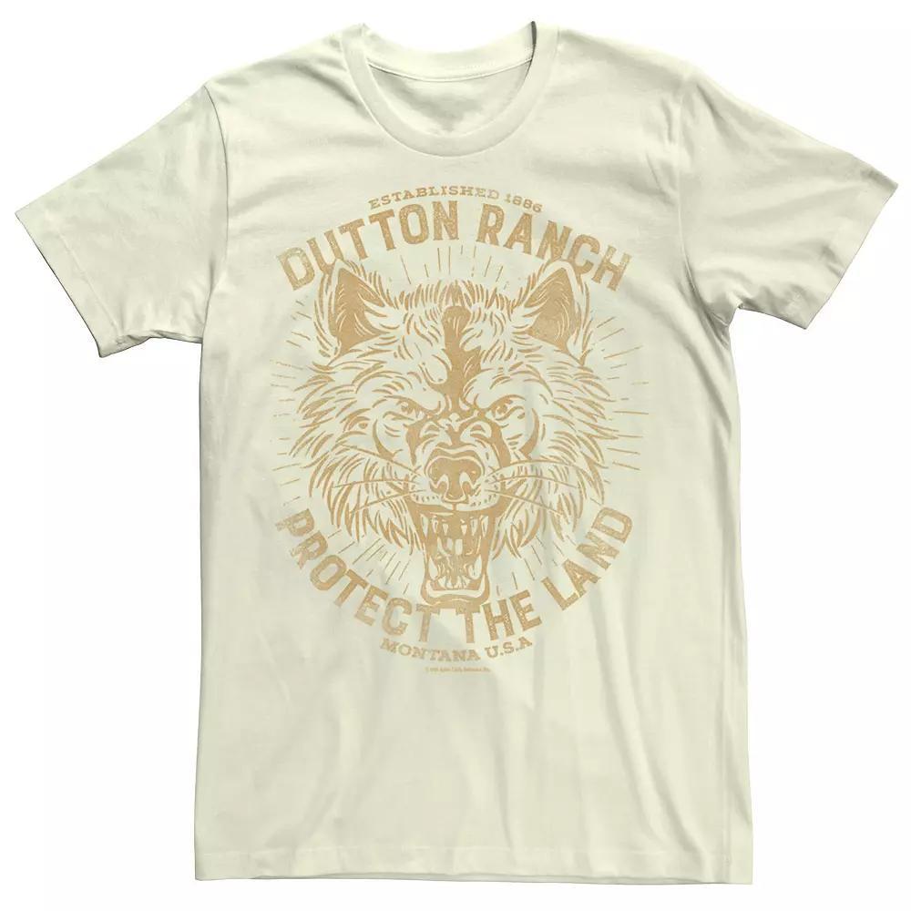 Men's Yellowstone Dutton Ranch Protect The Land Wolf Head Tee, Size: XL, Natural Product Image
