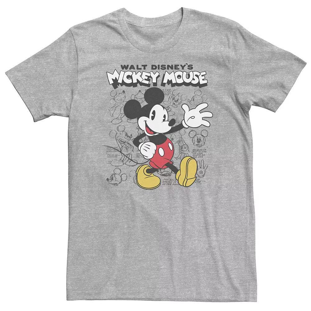 Big & Tall Disney Mickey Mouse Classic Sketch Poster Tee, Men's, Size: 3XL Tall, Athletic Grey Product Image