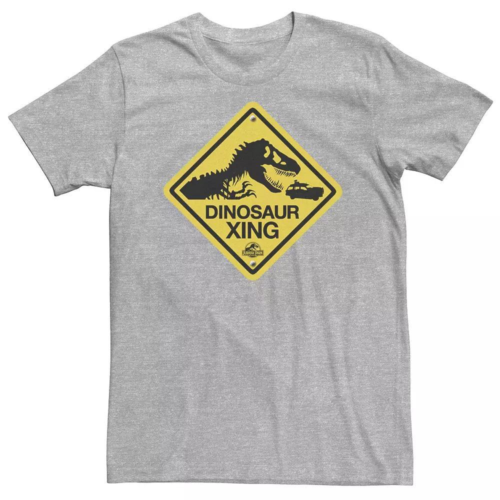 Big & Tall Jurassic Park Dinosaur Crossing Yellow Sign Tee, Men's, Size: 4XL, Athletic Grey Product Image