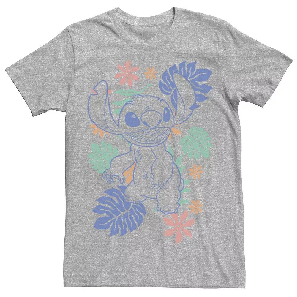Disney's Lilo & Stitch Men's Hawaiian Plants Stitch Outline Sketch Tee, Size: Small, Athletic Grey Product Image