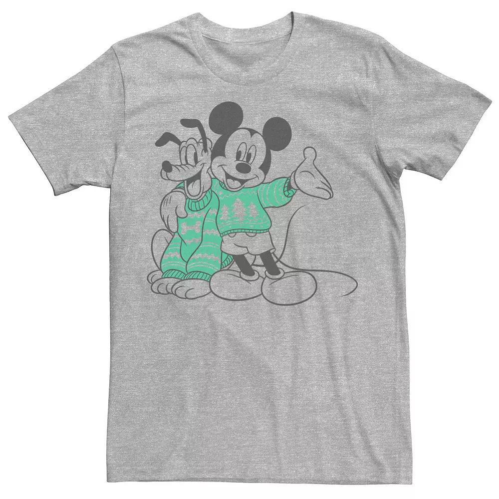 Disney's Mickey And Pluto Christmas Outline Men's Tee, Size: Small, Athletic Grey Product Image