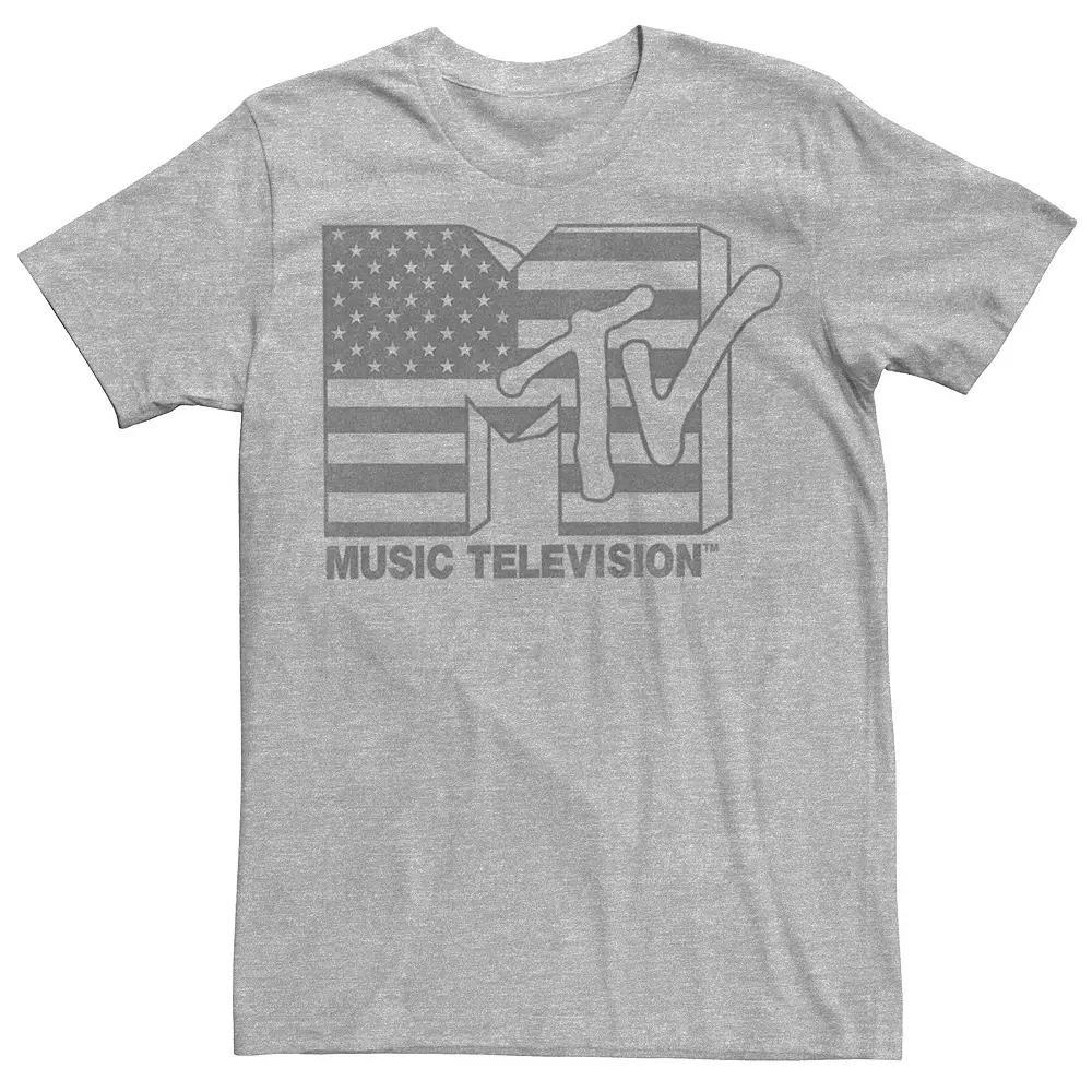 Men's MTV American Flag MTV Logo Graphic Tee, Size: Medium, Athletic Grey Product Image