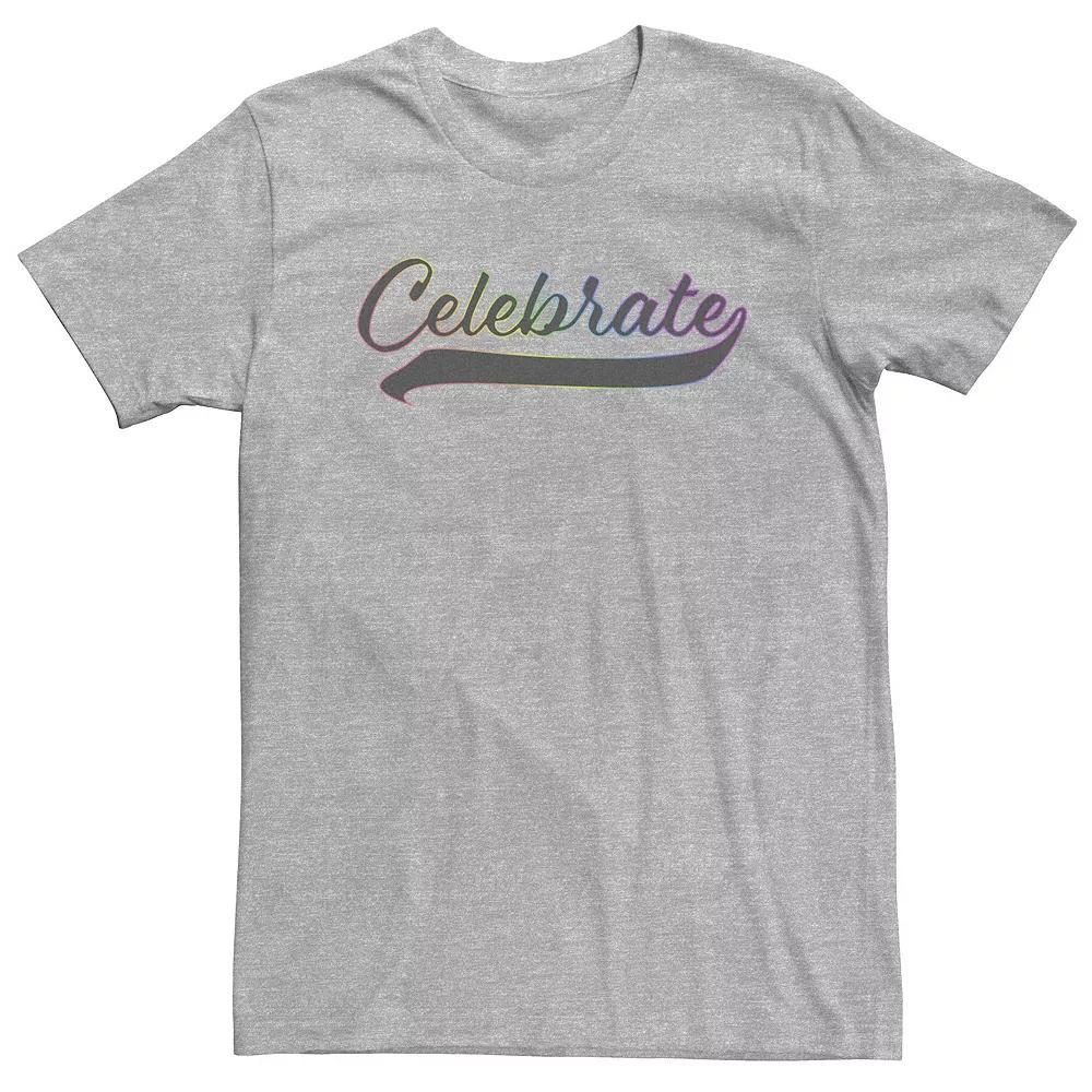 Big & Tall Celebrate Rainbow Outlined Cursive Text Tee, Men's, Size: XXL Tall, Athletic Grey Product Image