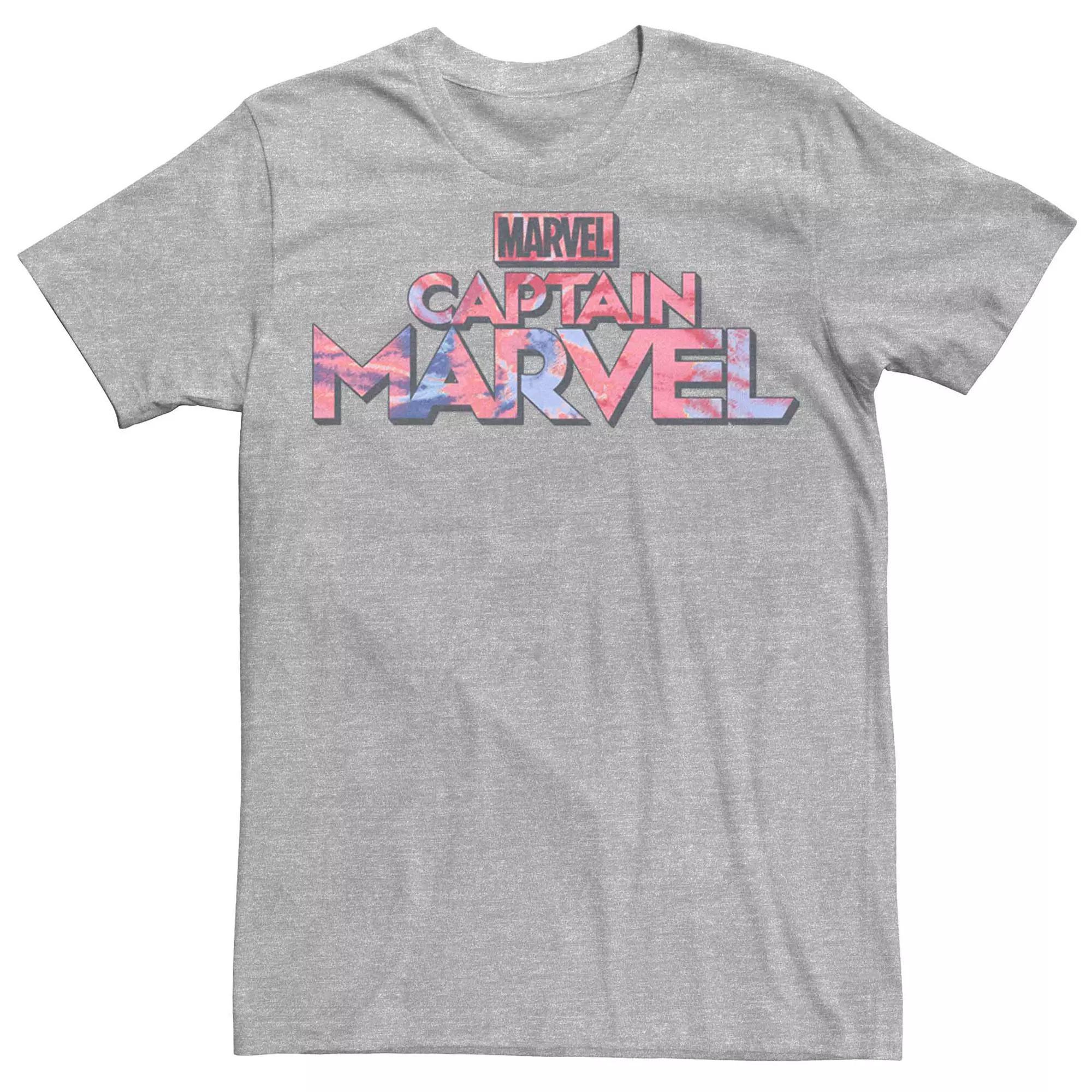 Men's Marvel Captain Marvel Tie Dye Text Logo Tee, Size: Medium, Athletic Grey Product Image