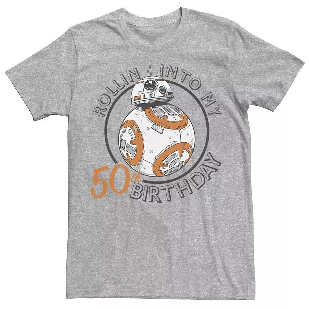 Men's Star Wars BB-8 Rollin Into My 50th Birthday Portrait Tee, Size: Medium, Athletic Grey Product Image