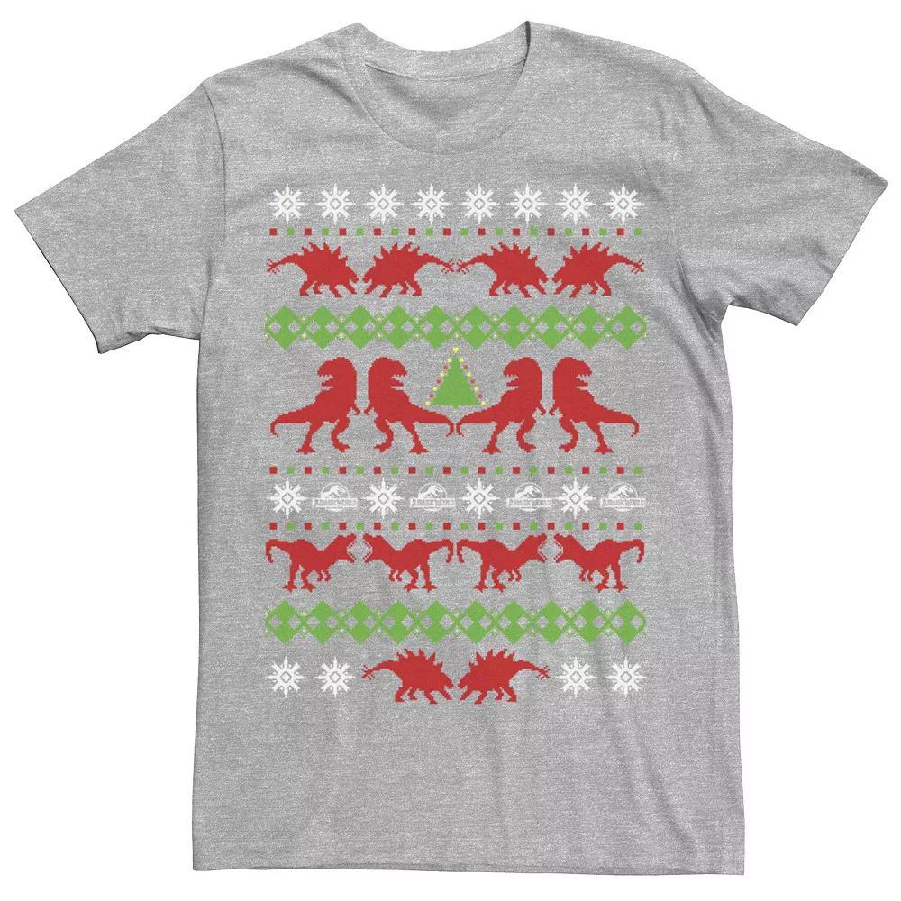 Men's Jurassic World Dino Ugly Holiday Sweater Tee, Size: XL, Athletic Grey Product Image