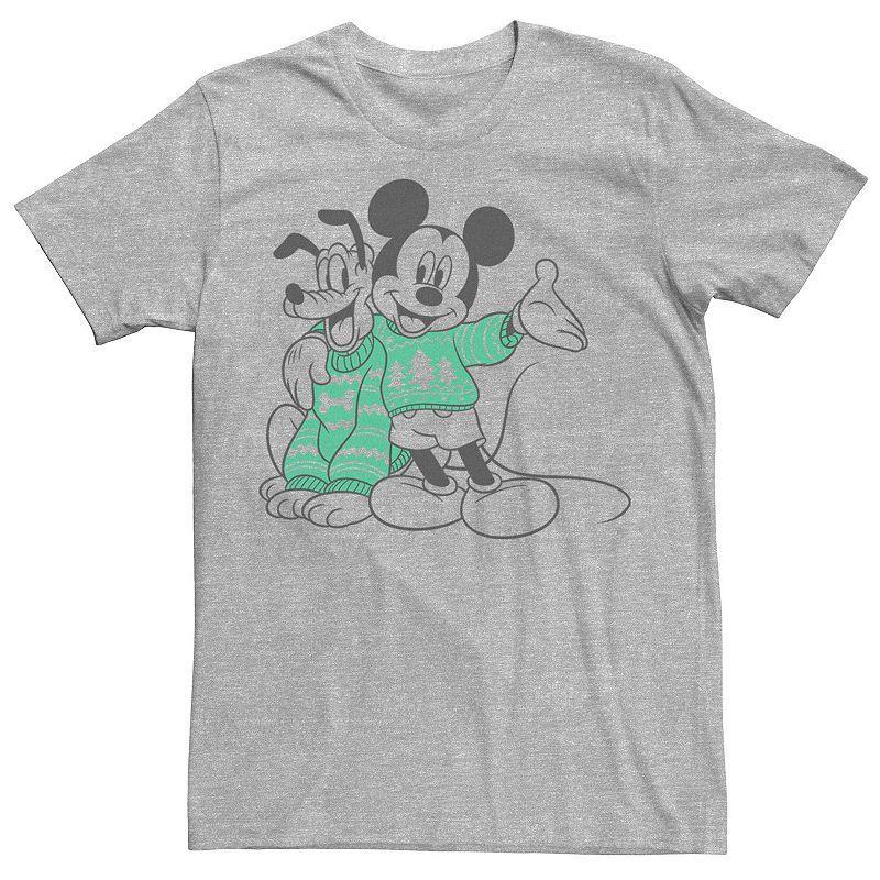 Disney's Mickey And Pluto Christmas Outline Men's Tee, Size: Small, Athletic Grey Product Image