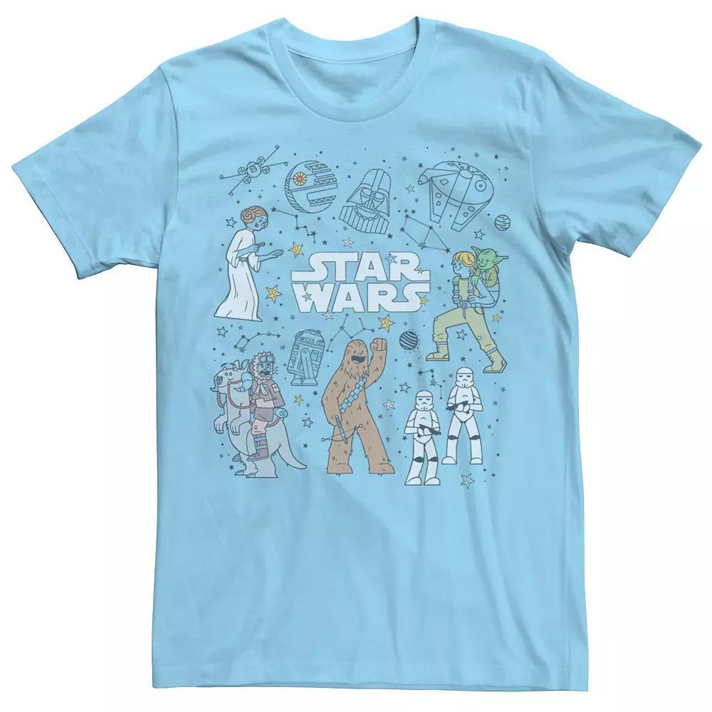Men's Star Wars Group Shot Constellation Doodles Tee, Size: XXL, Light Blue Product Image
