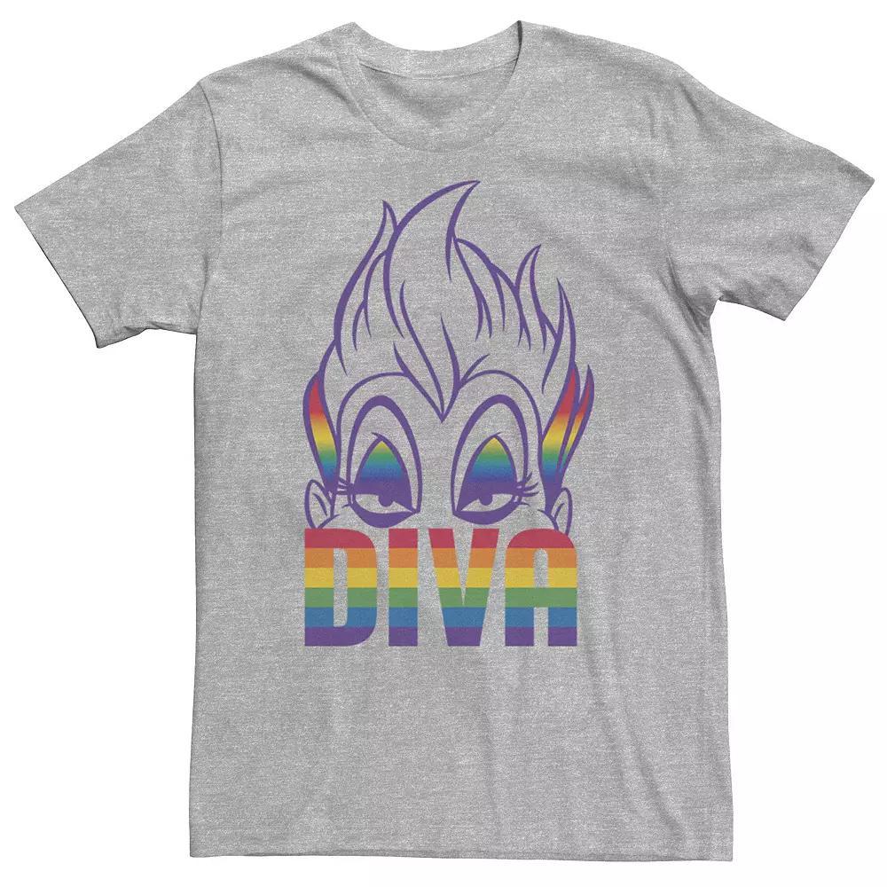 Big & Tall Disney Ursula Diva Big Head Rainbow Fill Portrait Tee, Men's, Size: 4XLT, Athletic Grey Product Image