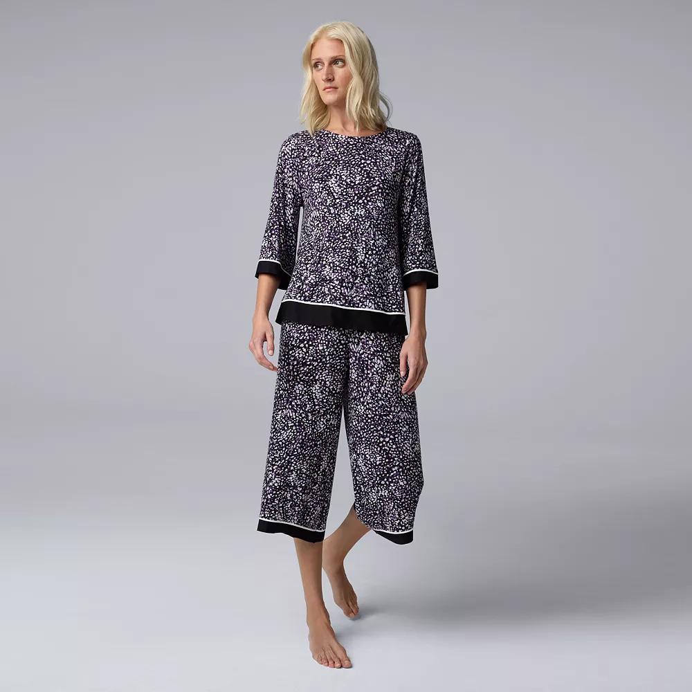 Womens Simply Vera Vera Wang 3/4 Sleeve Crewneck Pajama Top & Pajama Capris Set Product Image