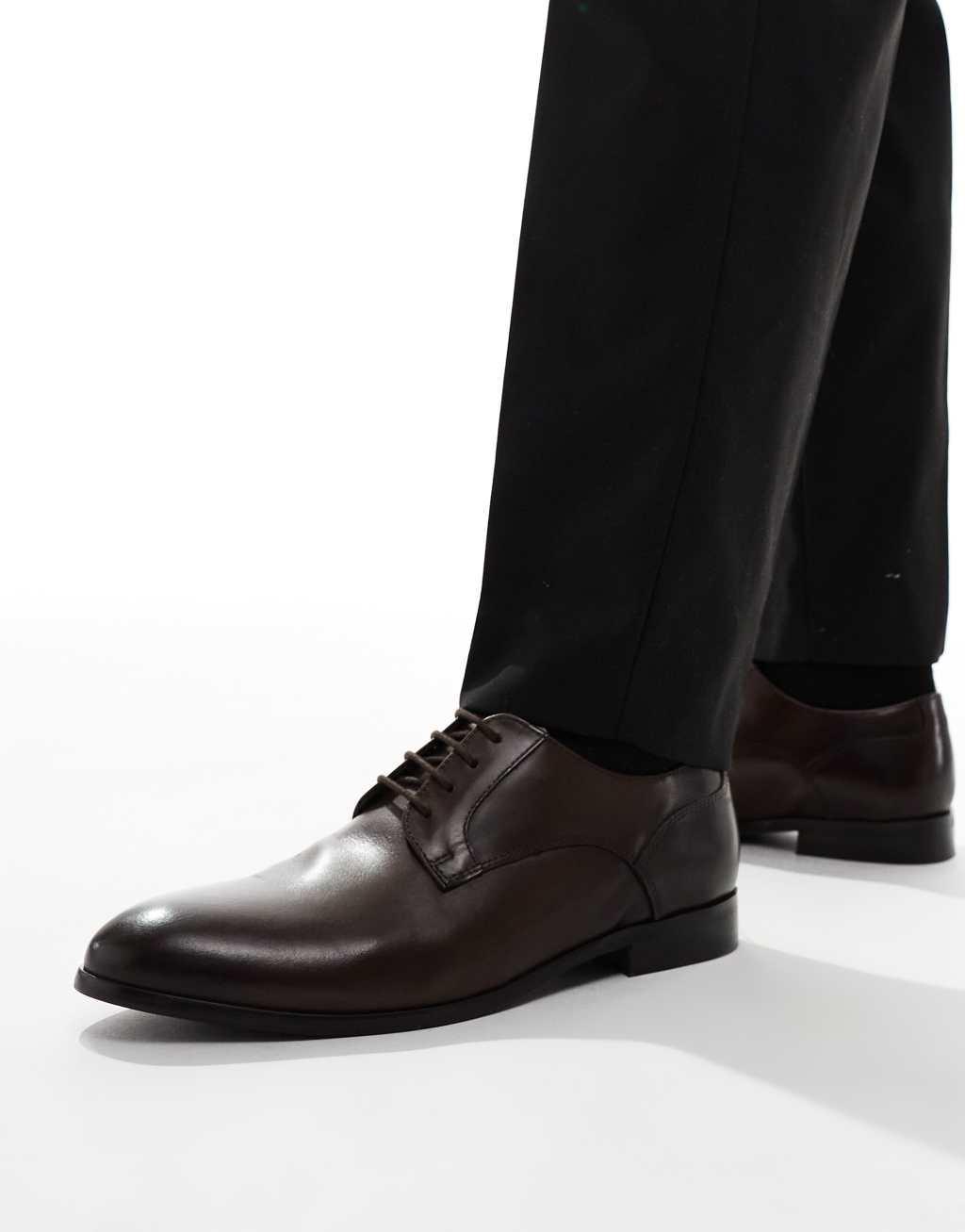 ASOS DESIGN lace up shoes in brown leather Product Image