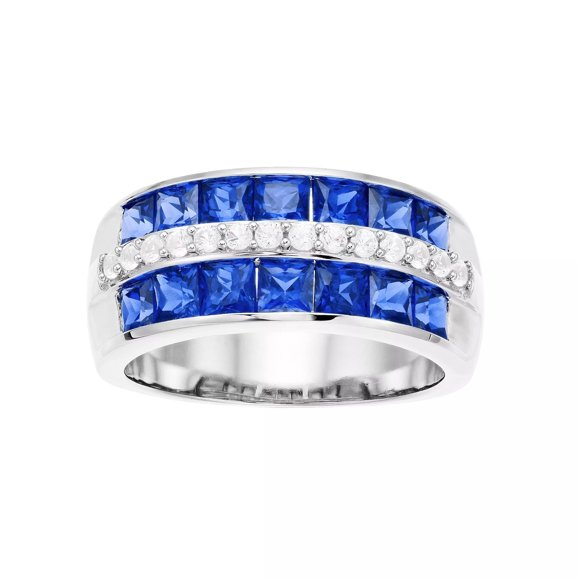 Sterling Silver Three-Row Gemstone Ring, Women's, Size: 6, Silvertone Product Image
