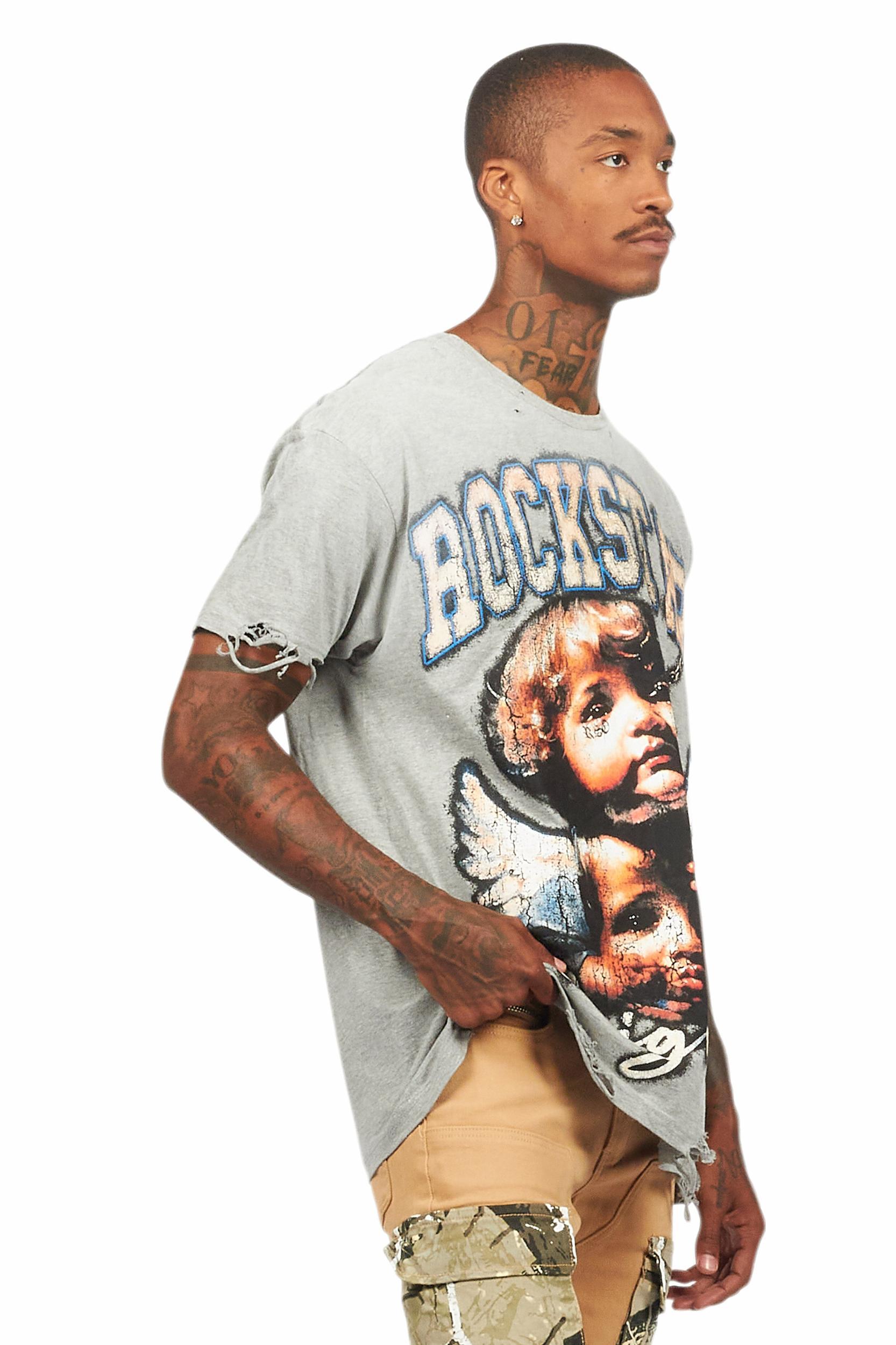 Deiter Heather Grey Oversized Graphic T-Shirt Male Product Image