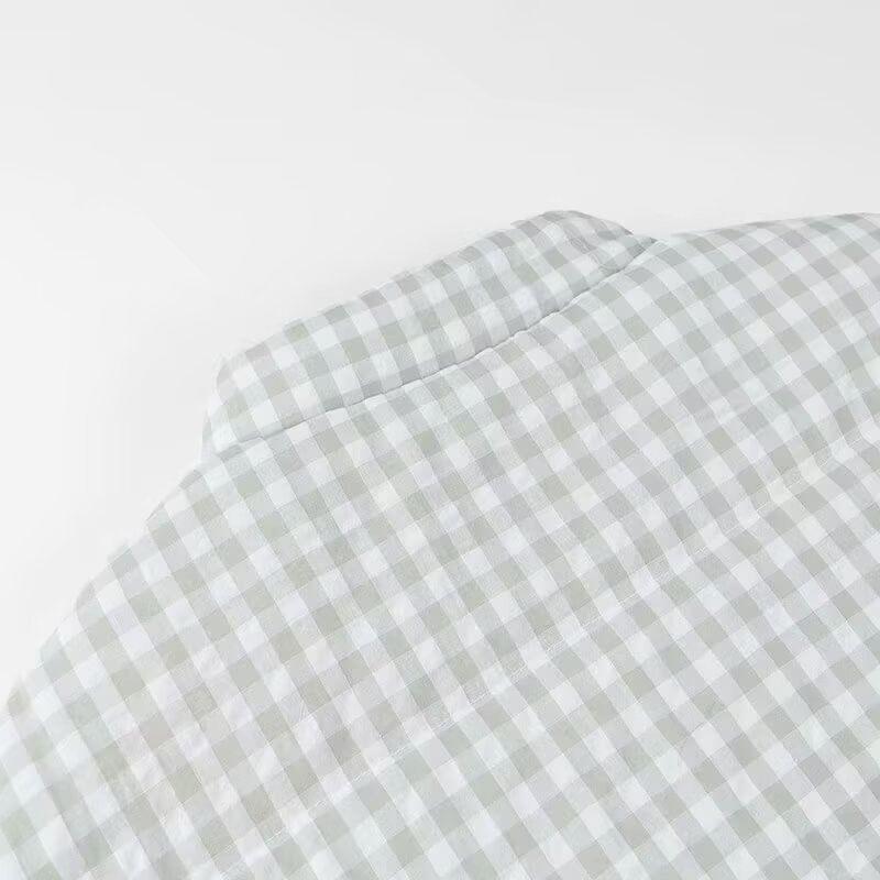 Stand Collar Plaid Heart Pocket Detail Padded Button Jacket Product Image