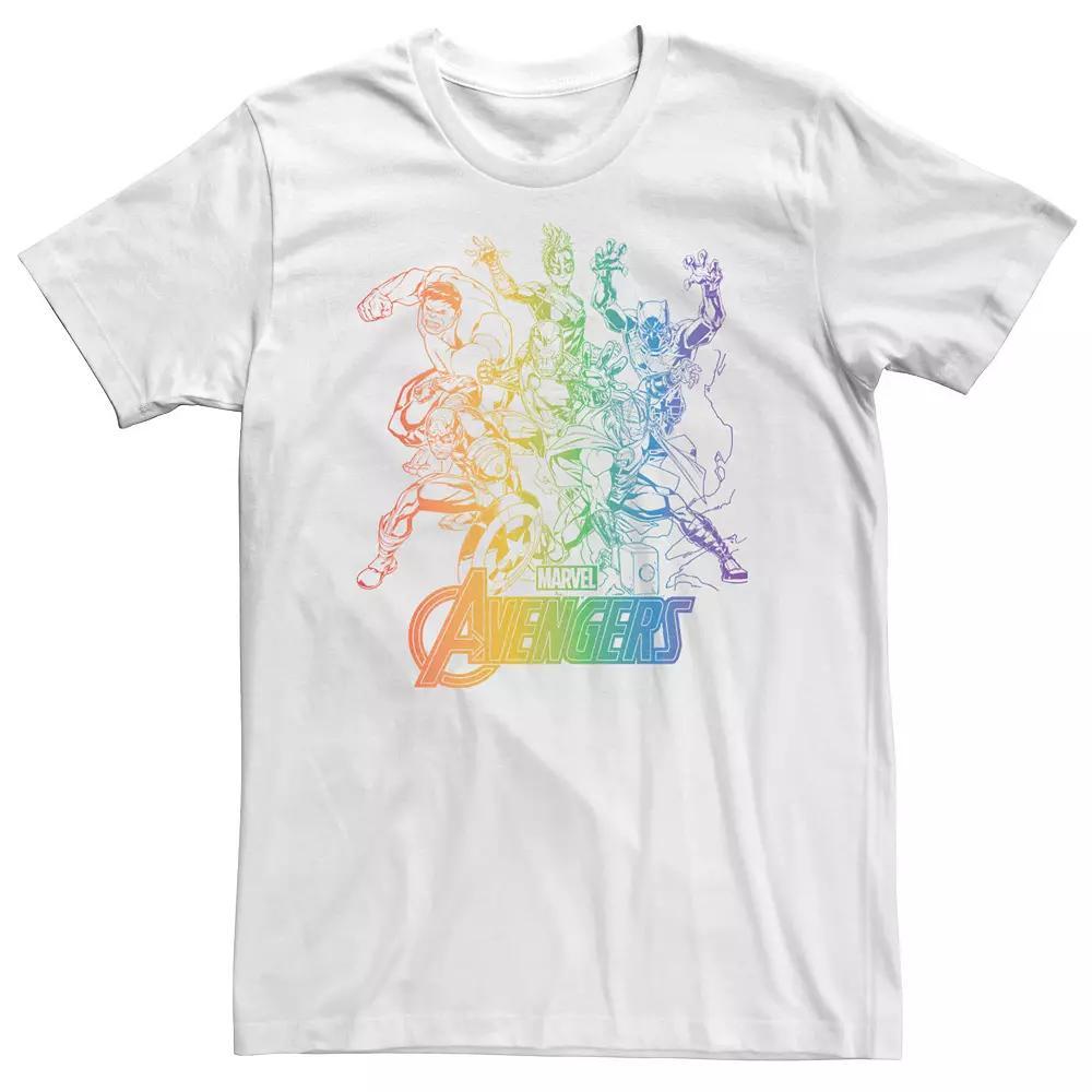 Big & Tall Marvel Avengers Pride Rainbow Gradient Outline Tee, Men's, Size: XXL Tall, White Product Image