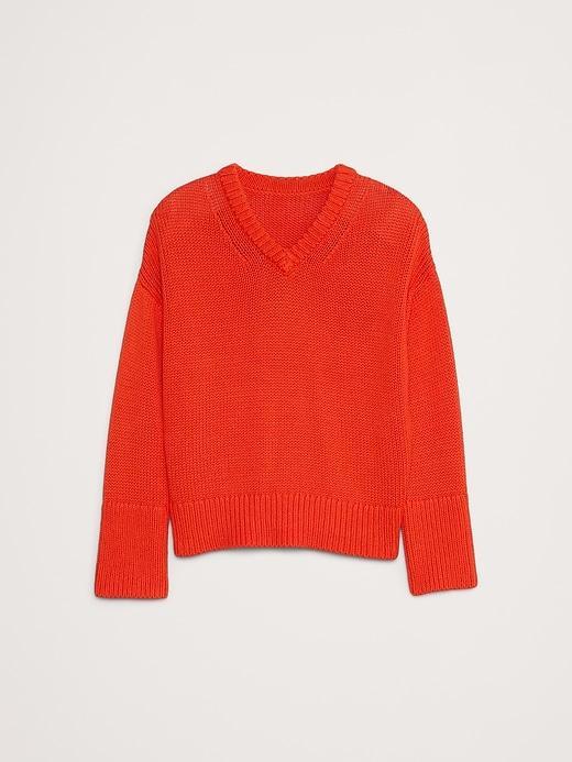 Oversized Cotton V-Neck Sweater Product Image
