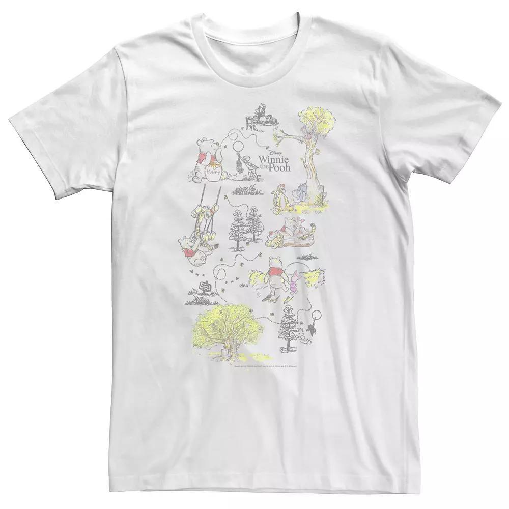 Big & Tall Disney Winnie The Pooh Group Shot Map Of 100 Acre Woods Tee, Men's, Size: XL Tall, White Product Image