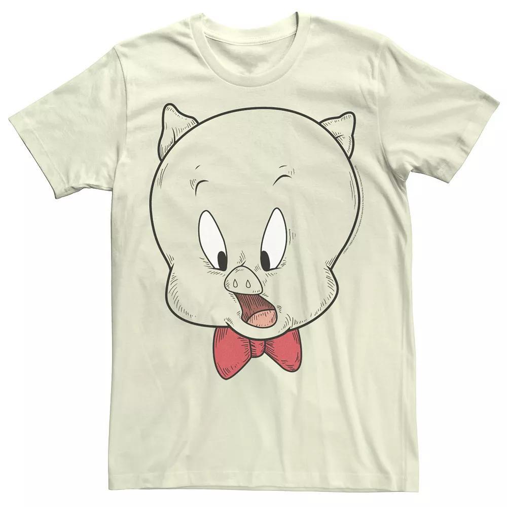Men's Looney Tunes Porky The Pig Head Shot Tee, Size: Medium, Natural Product Image