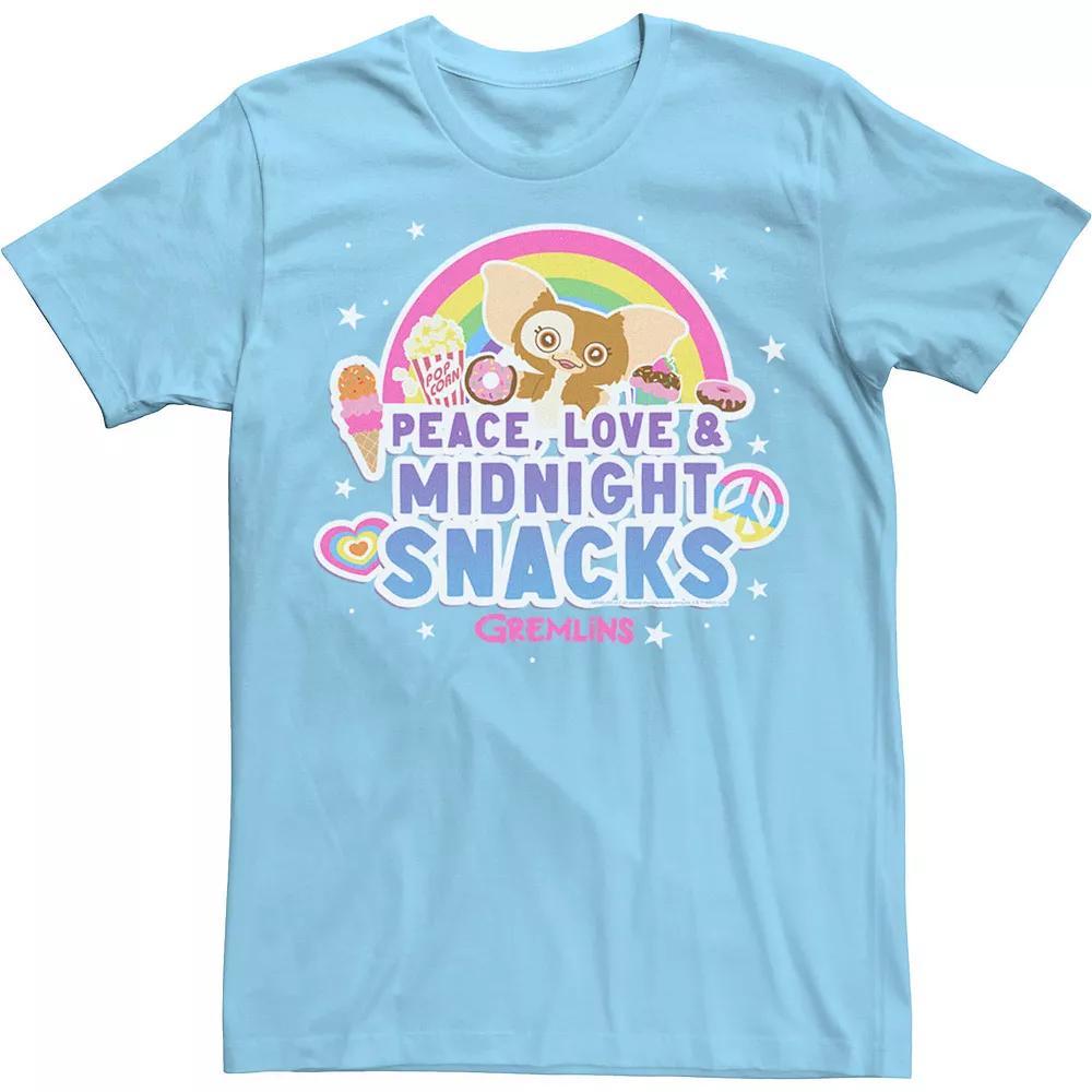 Men's Gremlins Peace Love And Midnight Snacks Tee, Size: Small, Light Blue Product Image