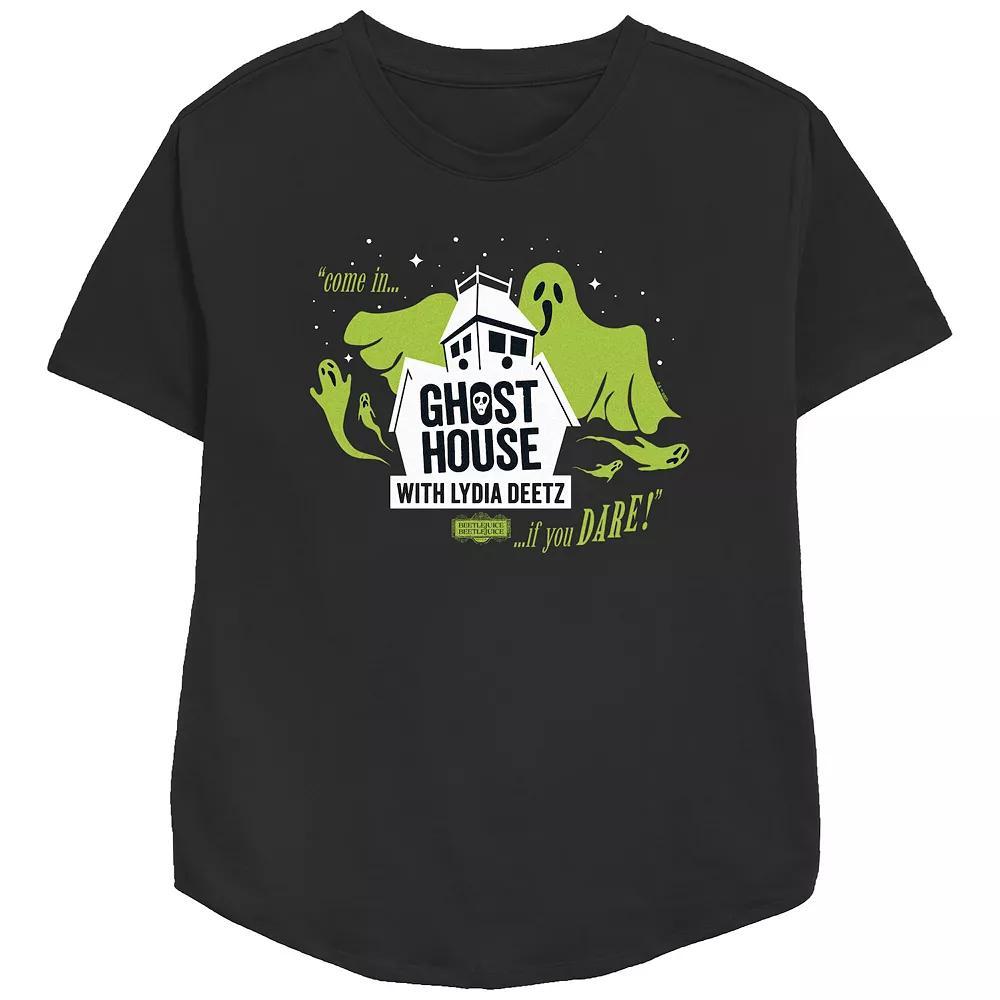 Women's Beetlejuice 2 Ghost House With Lydia Deetz Relaxed Fit Graphic Tee, Size: Medium, Black Product Image