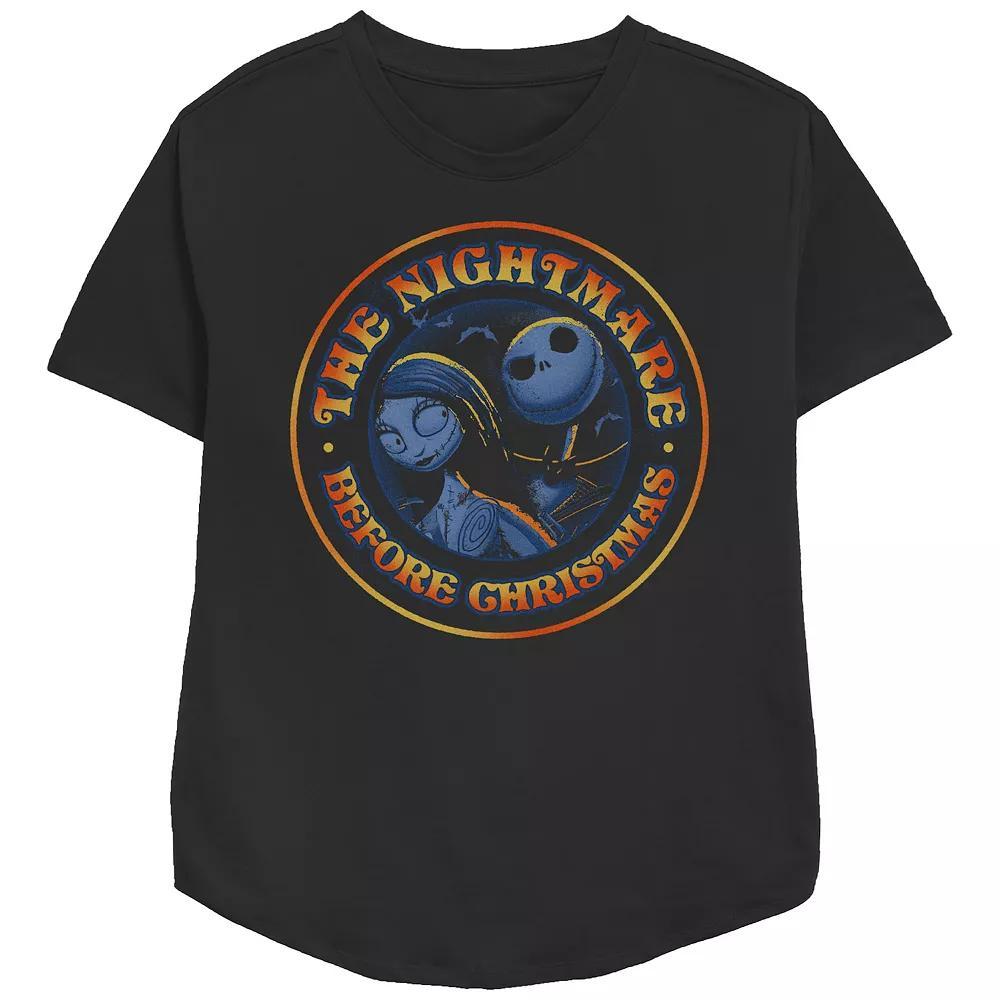 Disney's The Nightmare Before Christmas Jack Skellington And Sally Stamp Women's Relaxed Fit Graphic Tee, Size: Medium, Black Product Image