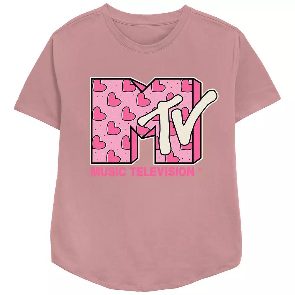 Women's MTV Heart Print Logo Graphic Tee, Girl's, Size: XL, Pink Product Image