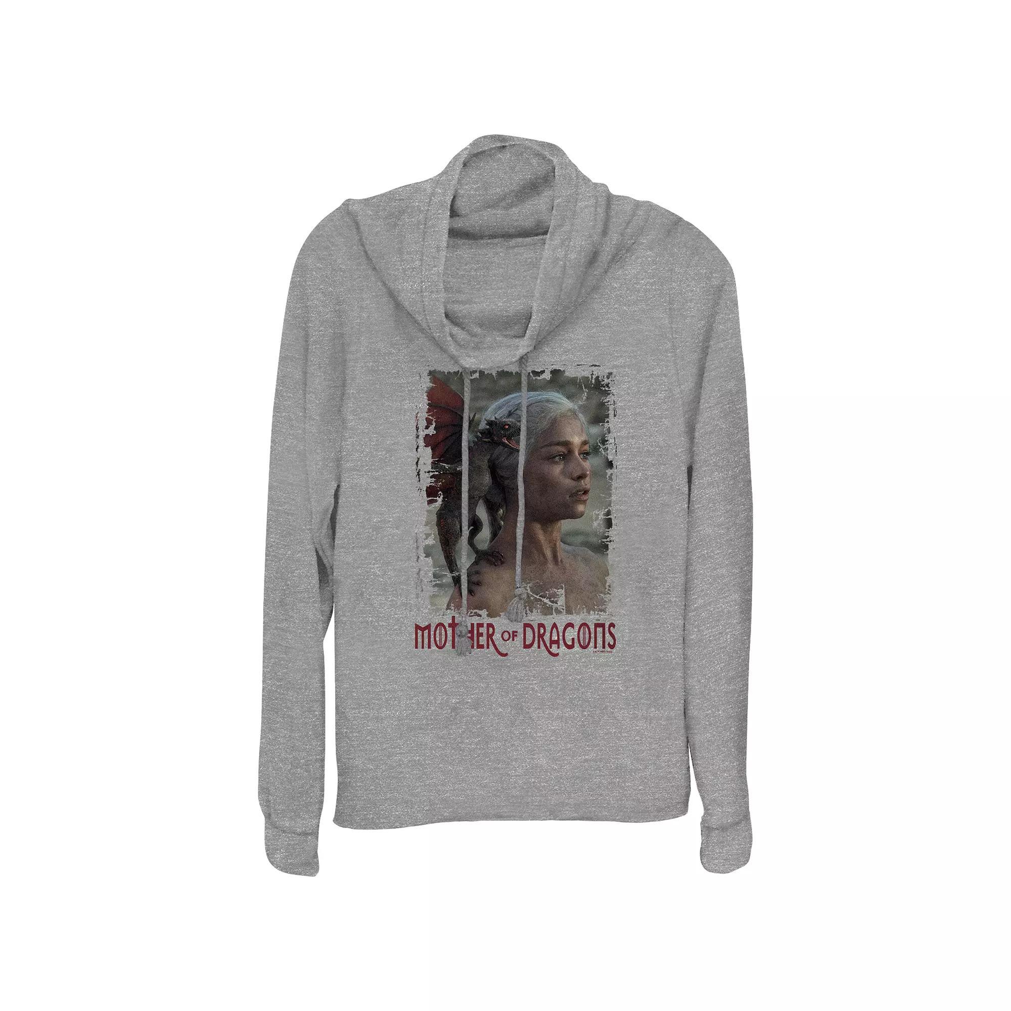 Women's Game Of Thrones Mother Of Dragons Cowlneck Graphic Lightweight Long Sleeve, Size: Small, Gray Grey Product Image