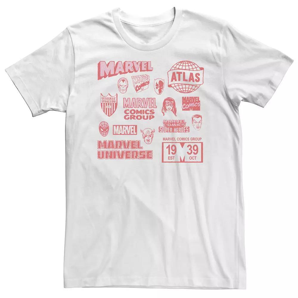 Big & Tall Marvel Vintage Logos And Heroes Mash Up Collage Tee, Men's, Size: XL Tall, White Product Image