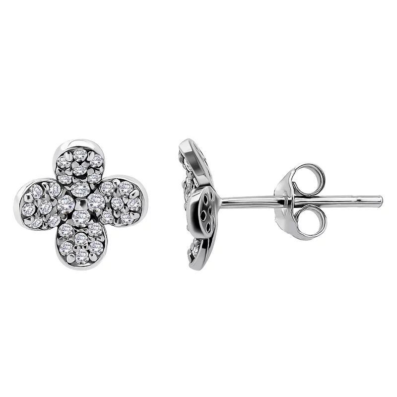 Aleure Precioso Pave Cubic Zirconia Flower Stud Posted Earrings, Women's, Gold Tone Product Image