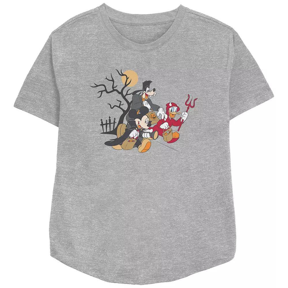 Disney's Mickey Mouse And Friends Trick Or Treaters Women's Relaxed Fit Graphic Tee, Size: XS, Athletic Grey Product Image