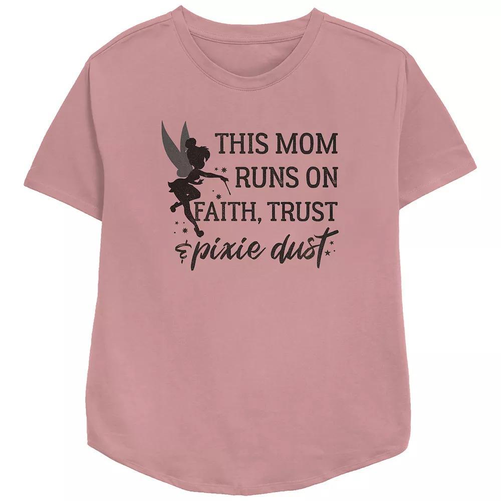 Disney Tinker Bell Women's This Mom Runs On Faith Trust And Pixie Dust Relaxed Fit Graphic Tee, Size: XXL, Pink Product Image