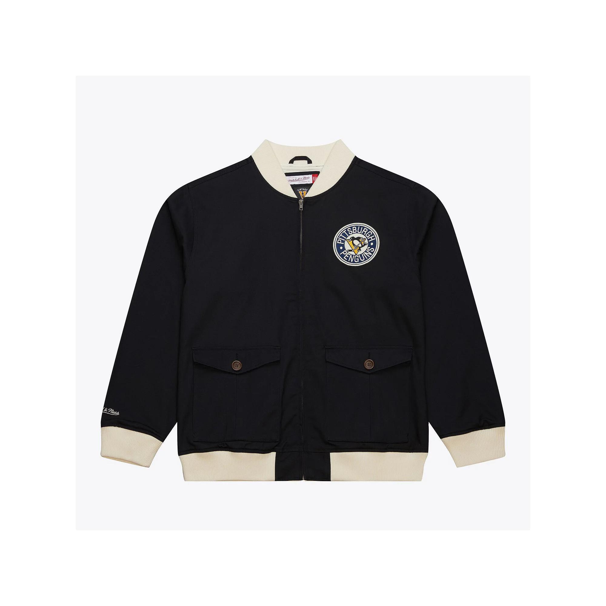 Men's Mitchell & Ness Black Pittsburgh Penguins Vintage Coaches Cotton Twill Full-Zip Jacket, Size: 3XL Product Image