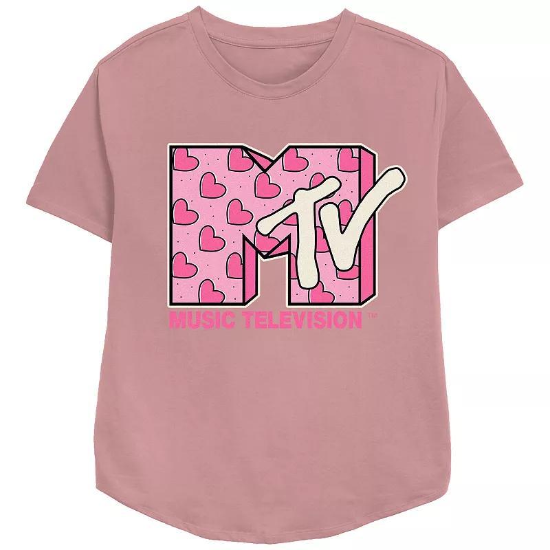 Women's MTV Heart Print Logo Graphic Tee, Girl's, Size: XL, Pink Product Image