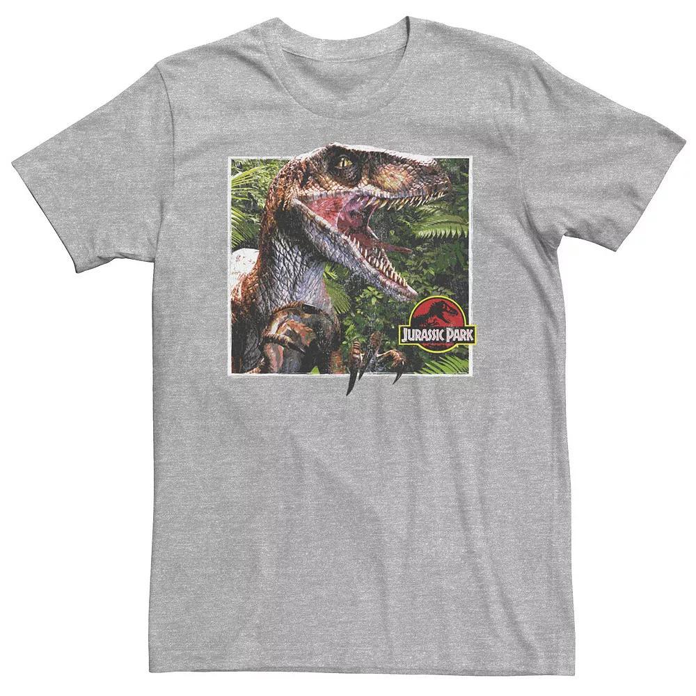 Big & Tall Jurassic Park Raptor Coming Out Of Forest Tee, Men's, Size: Large Tall, Athletic Grey Product Image