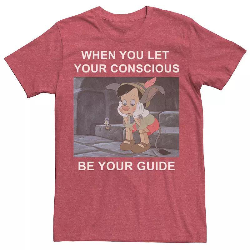 Disney's Pinocchio When You Let Your Conscious Be Your Guide Men's Tee, Size: XS, Red Grey Product Image