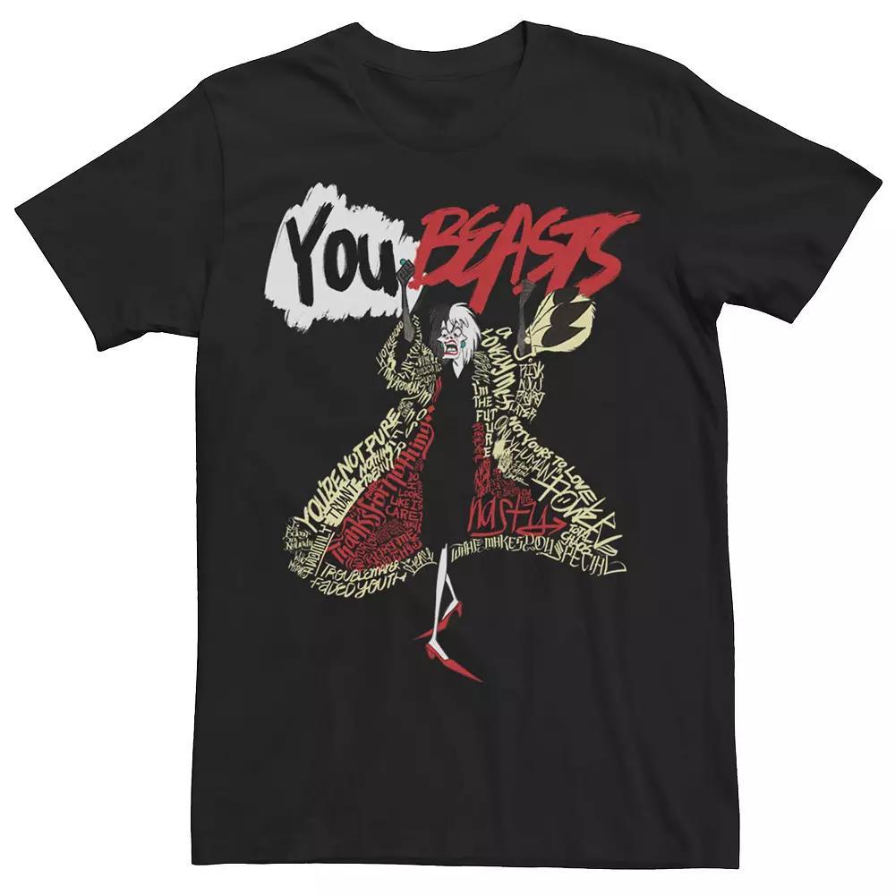Disney's 101 Dalmatians Cruella De Vil Men's You Beasts Word Fill Tee, Size: Large, Black Product Image