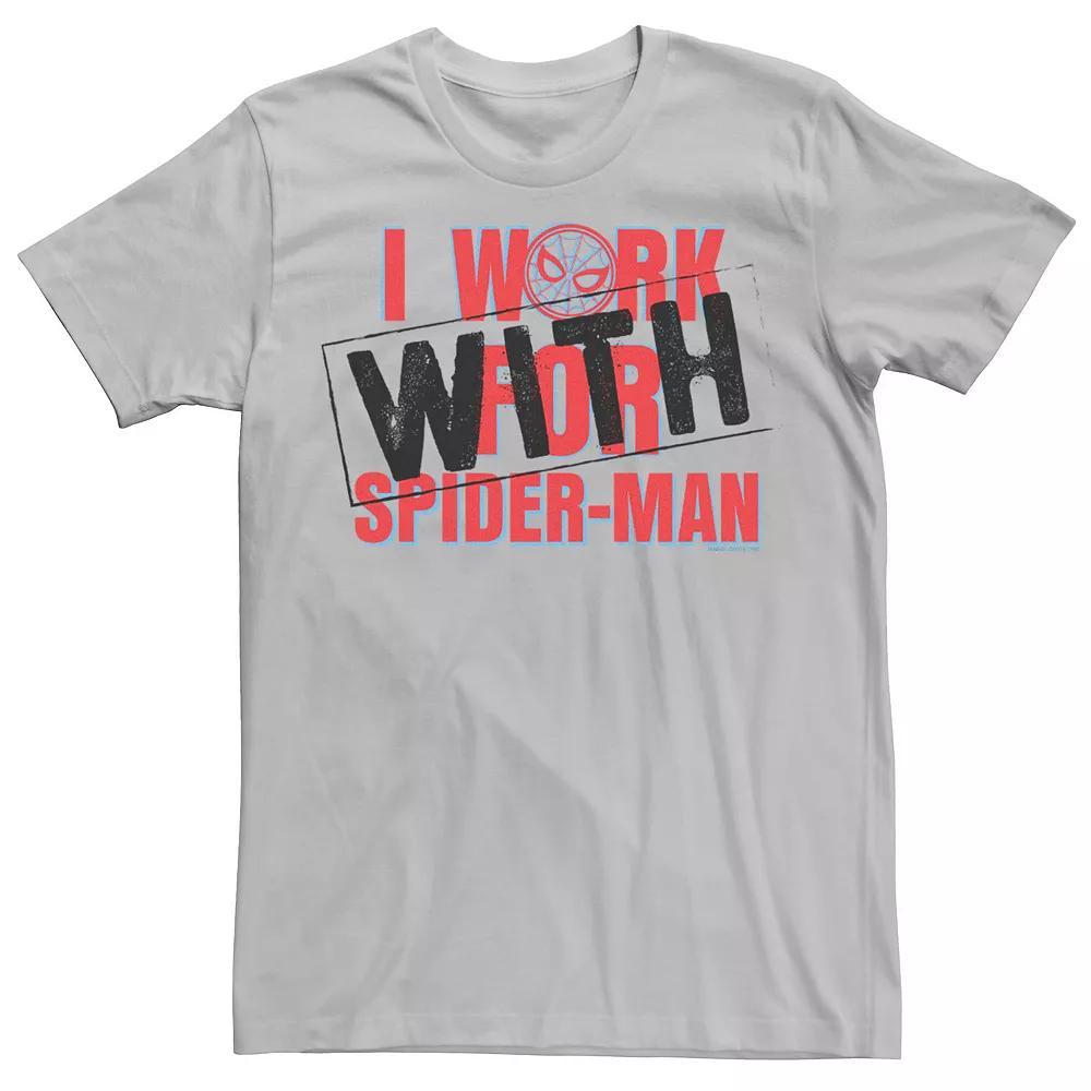 Men's Marvel Spider-Man Far From Home I Work With Spider-Man Short Sleeve Graphic Tee, Size: Medium, Silver Product Image