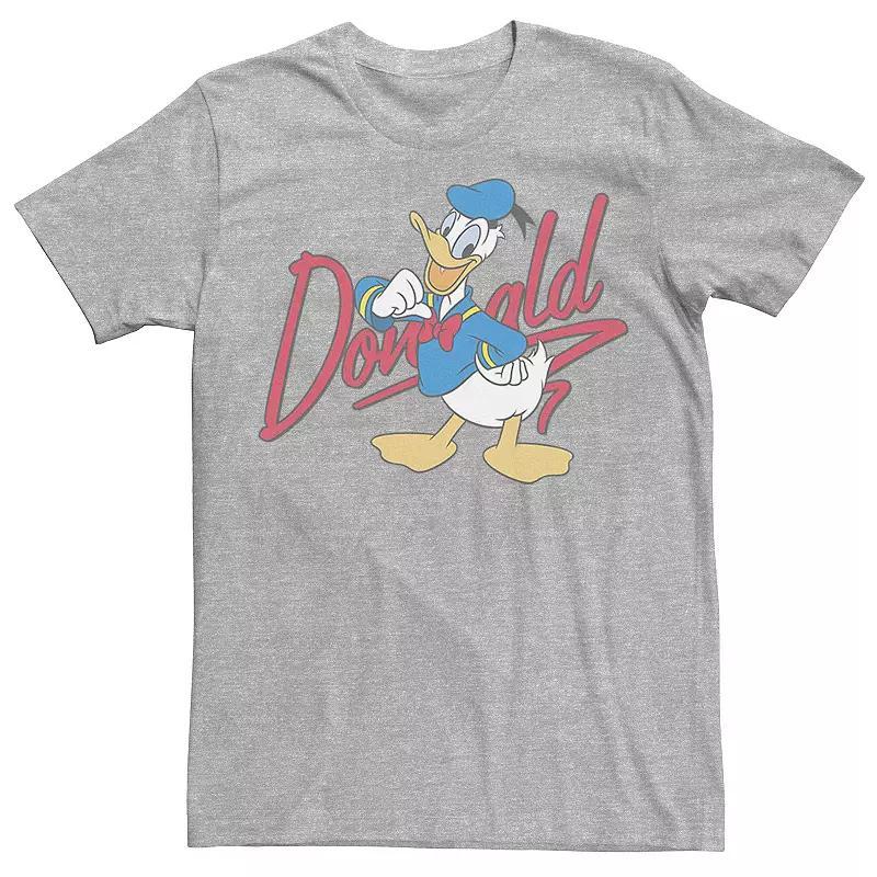 Disney's Donald Duck Men's Red Cursive Text Logo Portrait Tee, Size: Large, Athletic Grey Product Image