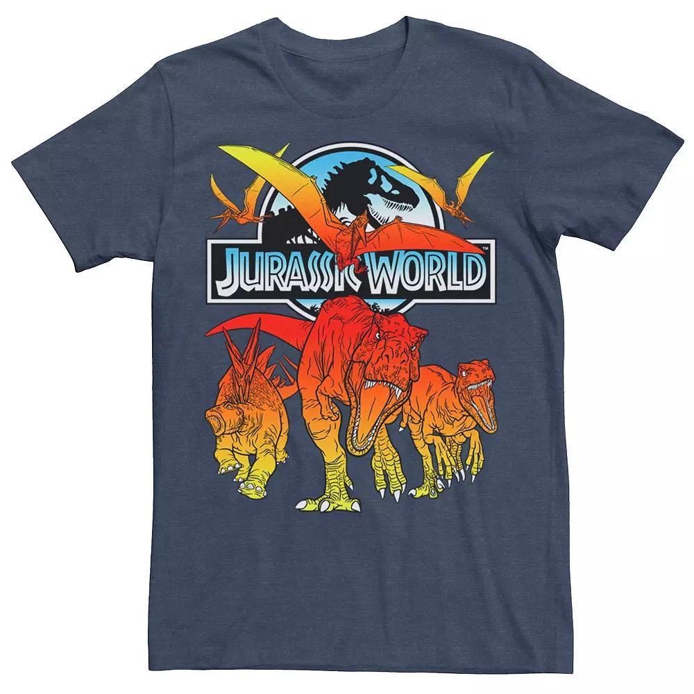 Men's Jurassic World Two Dino Charging Comic Pop Tee, Size: Large, Navy Grey Product Image