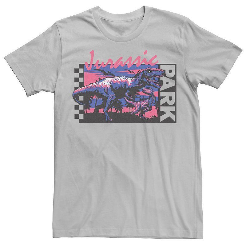 Men's Jurassic Park Checkerboard T-Rex Panel Tee, Size: Small, Silver Product Image