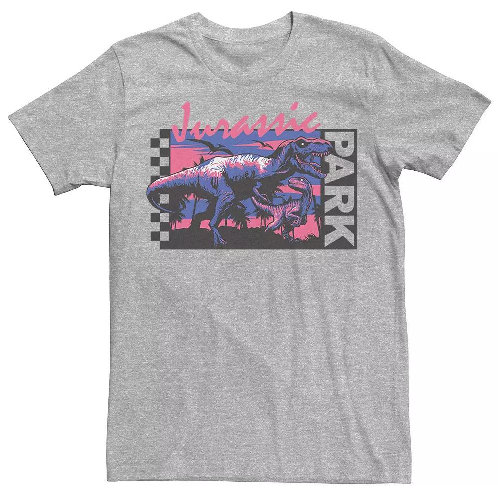 Men's Jurassic Park Checkerboard T-Rex Panel Tee, Size: Small, Silver Product Image