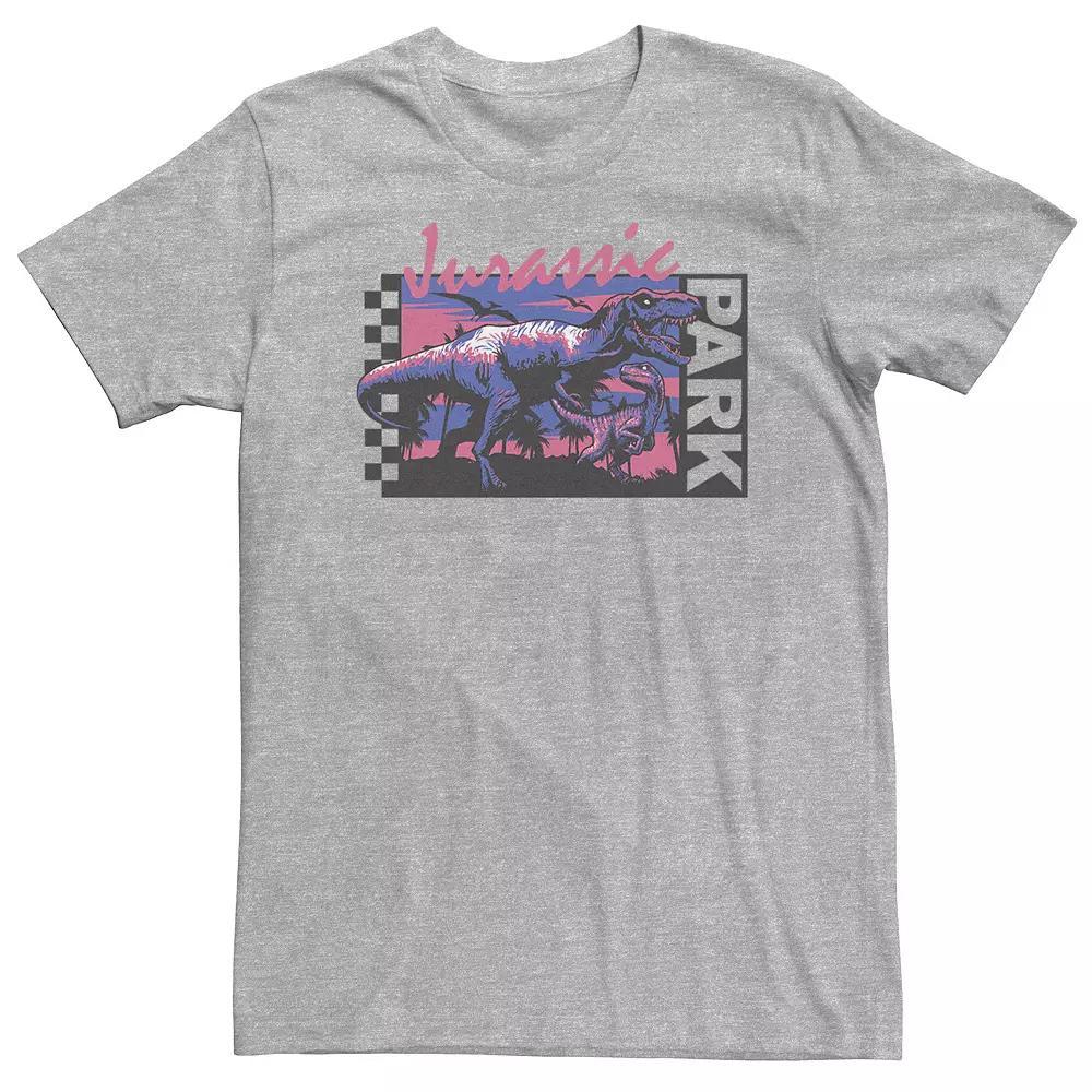 Big & Tall Jurassic Park Checkerboard T-Rex Panel Tee, Men's, Size: 3XL, Athletic Grey Product Image